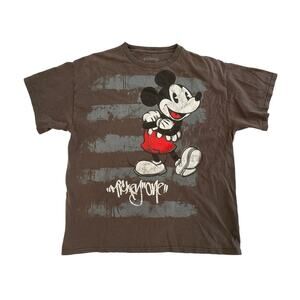 Disney Mickey Mouse T Shirt Brown Grunge Skater Streetwear Y2K Men's Size Large